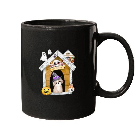 Halloween Shih Tzu Dog Witch Haunted House Mugs
