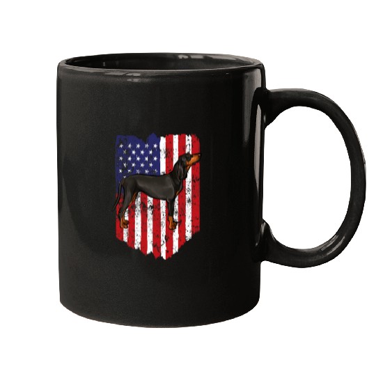American Flag Black and Tan Coonhound 4th Of July USA Mugs