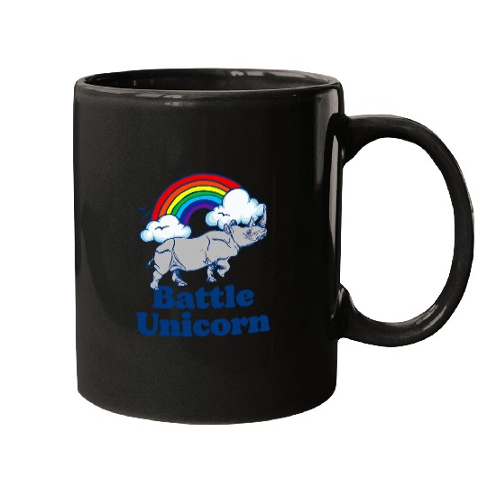 Lacrosse Gift Battle Unicorns Funny Retro 80s Rainbow Rhino Rhinoceros Mugs