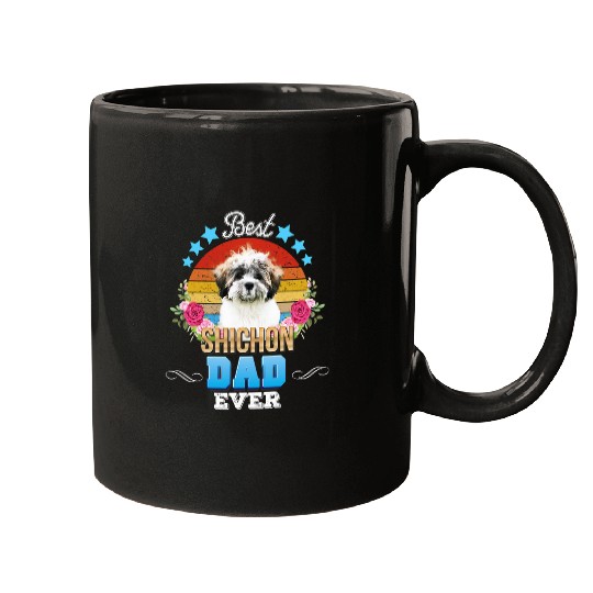 bests Dog Dad Ever Shichon Floral Retro Father Day Lover Mugs