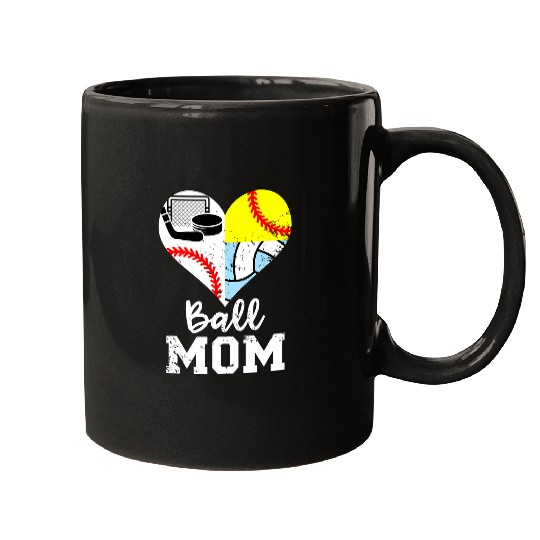Ball Mom Funny Baseball Softball Volleyball Hockey Mom Mugs