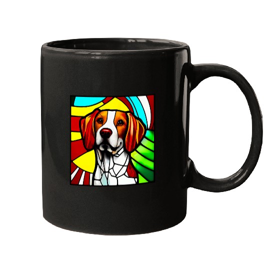 Brittany Spaniel Colorful Stained Glass 6 Mugs