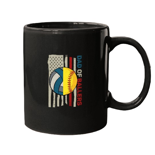 Dad Ballers American Flag Volleyball Softball Team Daughter Mugs