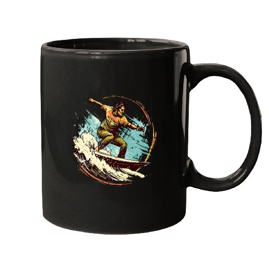 Twilight Tide Surfing Under the Sunset Sky Mugs