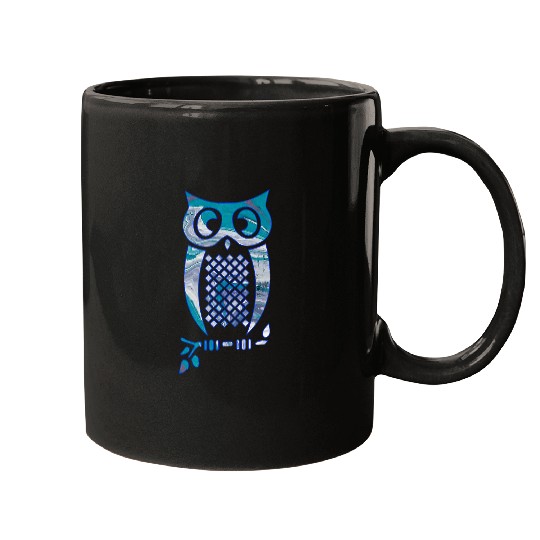 Owl Pet Turquoise Lavender Purple Swirl with Owl Design on Apparel Mugs