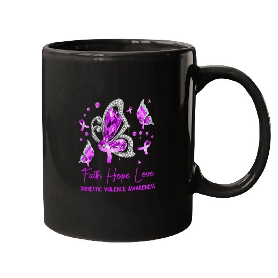 Faith Hope Love Butterfly Purple Domestic Violence Awareness Mugs