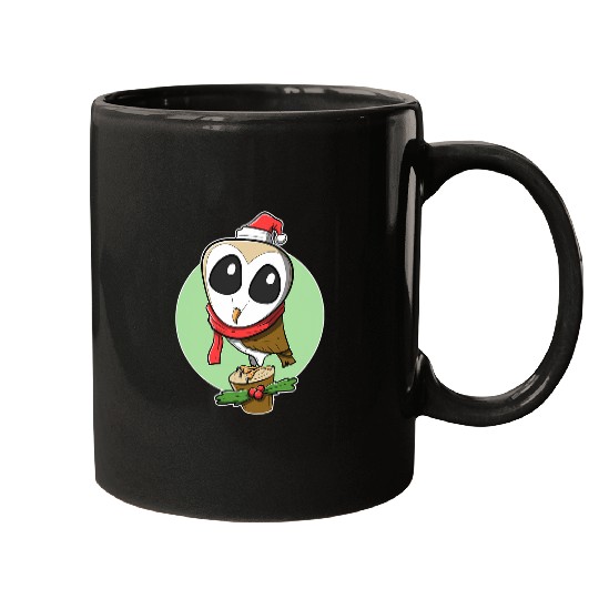 Owl Pet Christmas Barn Owl Image Standing On Log With Berries Mugs