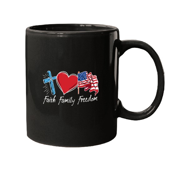 Patriotic Retro Faith Family Freedom USA Flag 4th of July Mugs