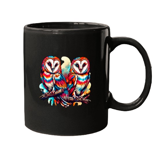 Owl Pet Cool Barn Owl Graphic Spirit Animal Illustration Tie Dye Art 1 Mugs