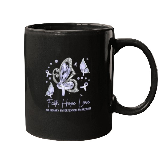 Faith Love Butterfly Periwinkle Pulmonary Hypertension Mugs