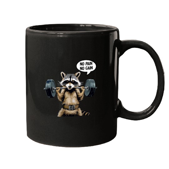 Raccoon Pet No Pain No Gain Raccoon Weightlifting Bodybuilding Gym Mugs
