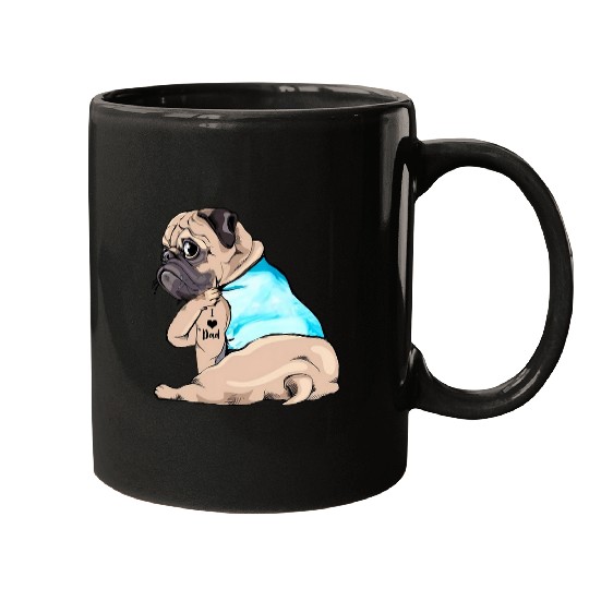 Pug Dog Tattoo I Love Dad Fathers Day Lover Mugs