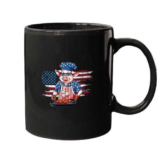 Funny 4th of July Pig Grilling BBQ Party Barbecue Pig Grill 23 Mugs