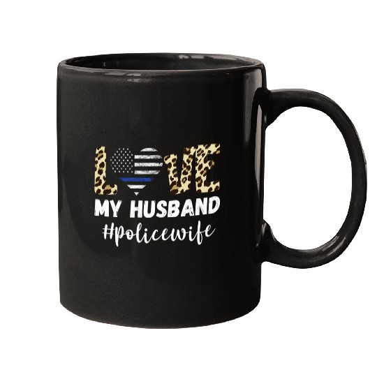 Womens Police Officer Leopard Love Police Wife Proud Thin Blue Line Mugs