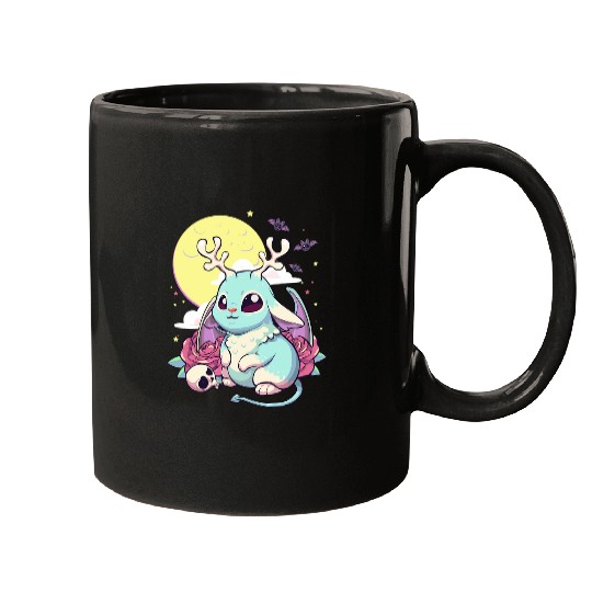 Pastel Goth Kawaii Jackalope Bunny Deer With Roses Moon Mugs