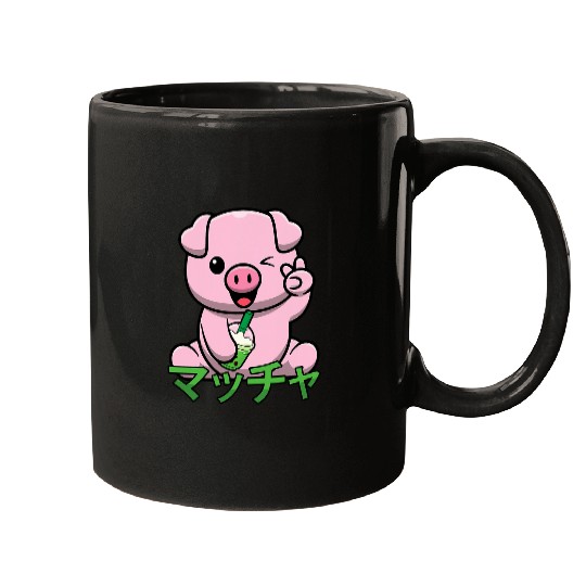Kawaii Anime Pig 2Matcha Milk Tea 2Japanese Aesthetics Mugs