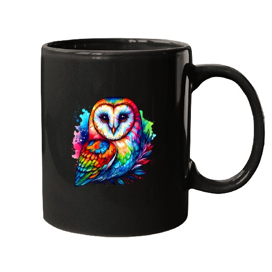 Owl Pet Cool Barn Owl Graphic Spirit Animal Illustration Tie Dye Art Mugs