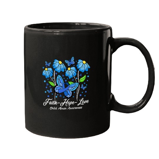 Faith Hope Love Flower Butterfly Child Abuse Awareness Mugs