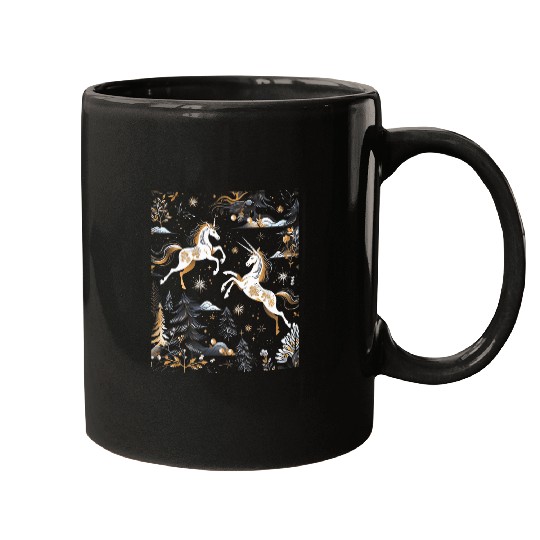 Van Gogh Style Winter Solstice Christmas Unicorns 25 Mugs