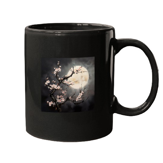 Serene Moonlit Path Through a Cherry Blossom Forest Mugs