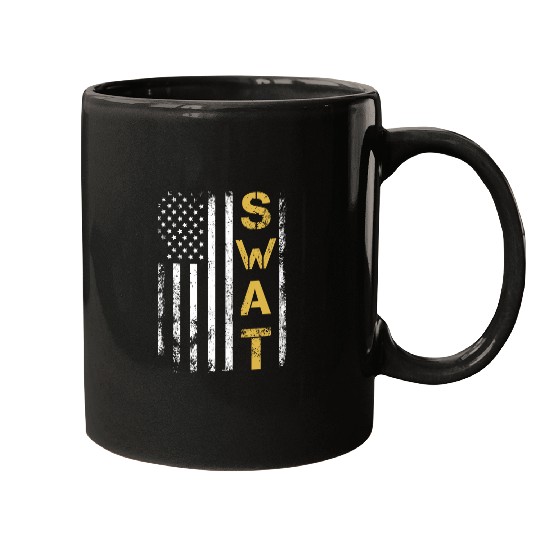 Retired SWAT American Flag Police Officer Thin Blue Line Mugs