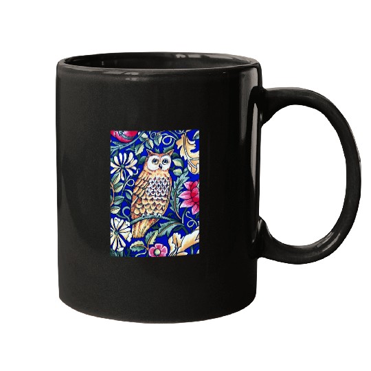 Owl Pet William Morris Owl Tapestry Beige and Cobalt Blue Mugs