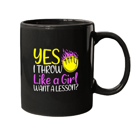 Yes I Throw Like A Girl Want A Lesson Softball Beauty Beast Mugs