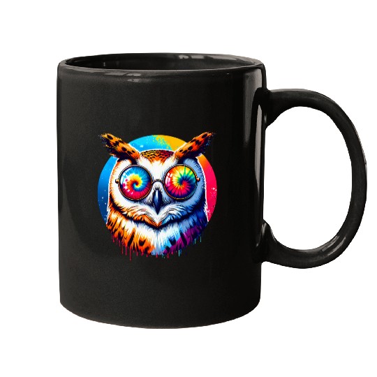 Owl Pet Cool Tie Dye Barn Owl Sunglasses Bird Illustration Art 2 Mugs