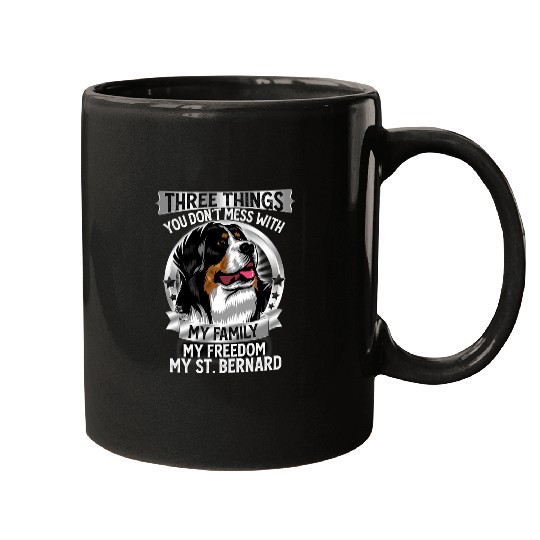 Funny Cute St. Bernard Dog Family Freedom Puppy Lover Mugs
