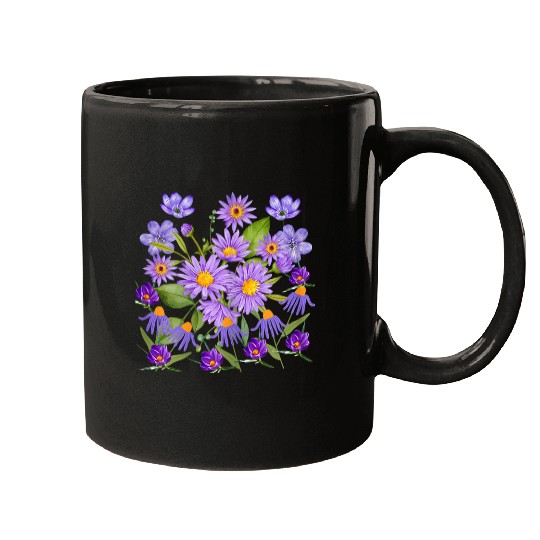 Purple Garden Flower Botanical Cottagecore Mugs