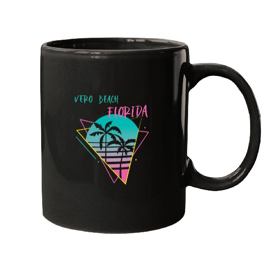 Surf Life Vero Beach Florida Palm trees Retro Ocean Surfing Mugs