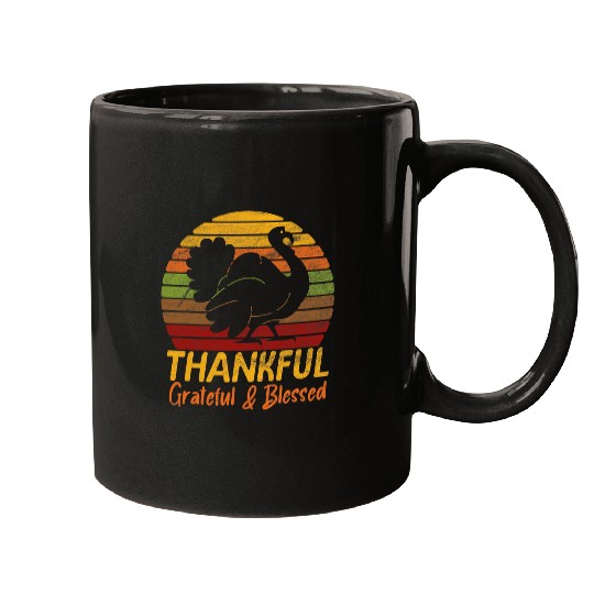 Fall Autumn Turkey Pilgrim Thanksgiving Thankful Grateful Mugs