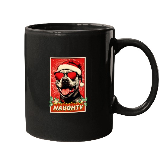 Funny Pitbull Christmas Naughty Vintage Mugs