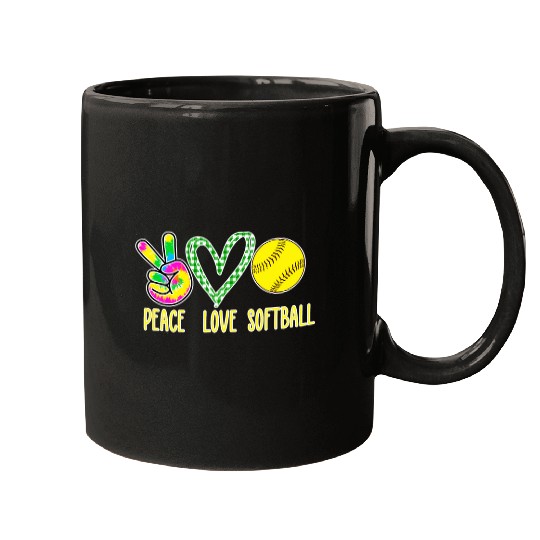 Girl Softball Player Peace Love Softball Motto Tie Dye Mugs
