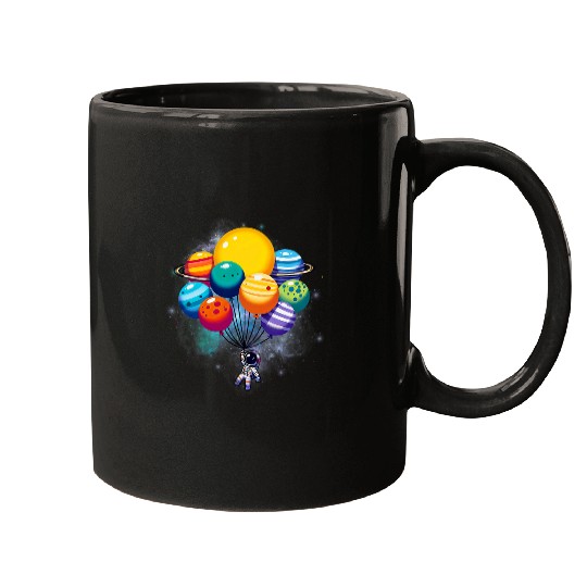Child Astronaut Holding Planet Balloons Boys Girls Stem Mugs