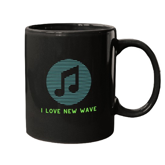 I Love New Wave Retro Music Musician Lime Green and Teal Mugs