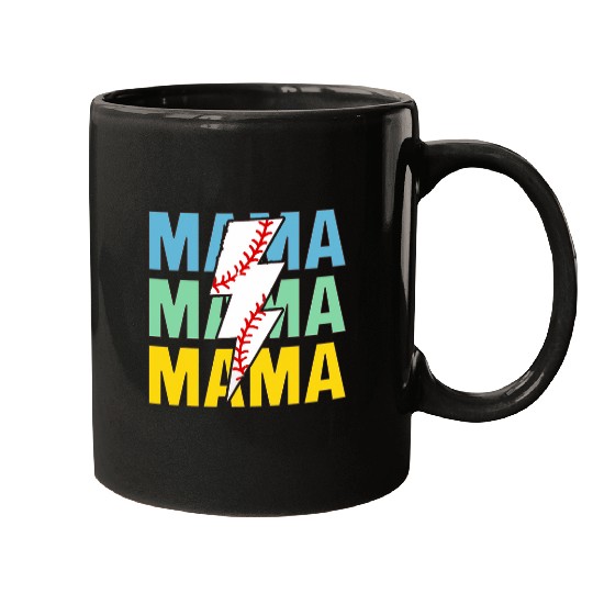 Baseball Mama Distressed Lightning Bolt Mom Mugs