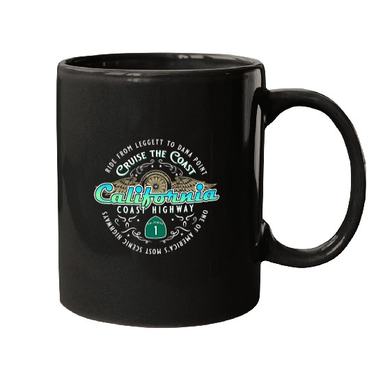 Biker californias Coast Highway Motorcycle Cruise Road Trip Mugs