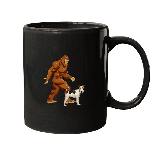 Funny bigfoots Walking Wire Fox Terrier Sasquatch Dog Mugs