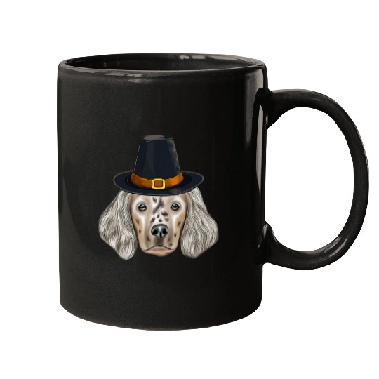 English Setter Wearing Pilgrim Hat Thanksgiving Mugs