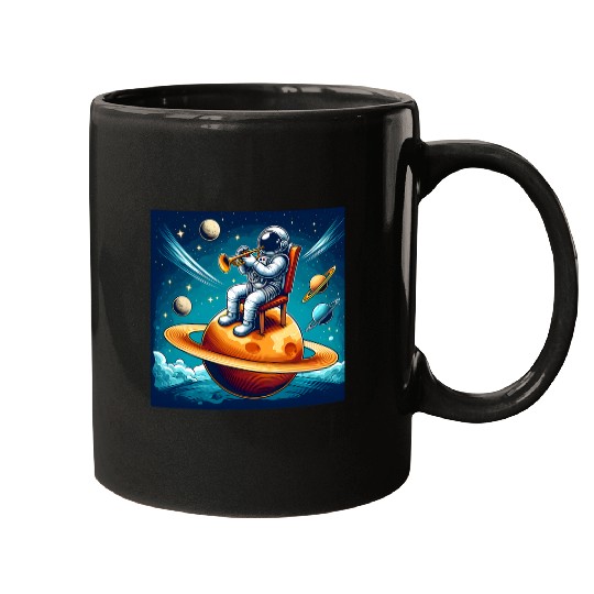 Comic Astronaut Space Trumpet Planet Musician Mugs