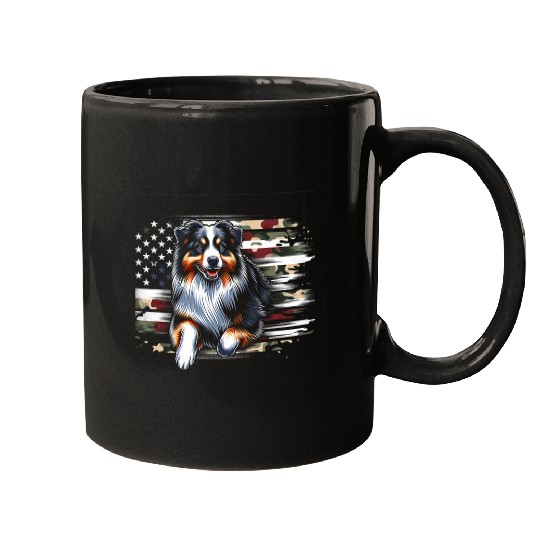 Australian Shepherd Vector USA Flag Mugs