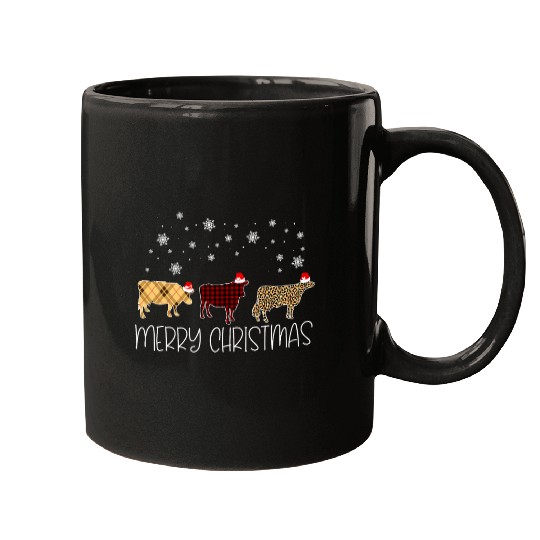 Cow Lover Merry Christmas Cute Plaid Leopard xmass Pajama Farmer Mugs