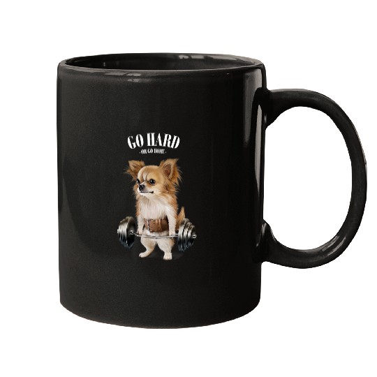 Chihuahua Dog Muscle Training with Barbell Shrug Bar Fitness Mugs