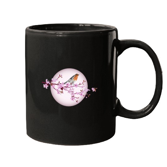 Robin enjoys cherry blossom Mugs