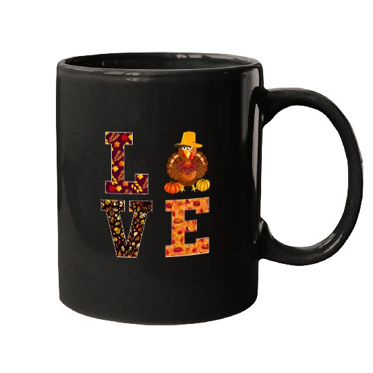 Love Turkey Thanksgiving Happy Fall Yall Autumn 3 Mugs