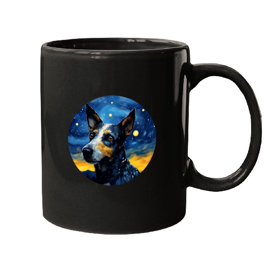Blue Heeler with border Starry Night Dog Art Mugs