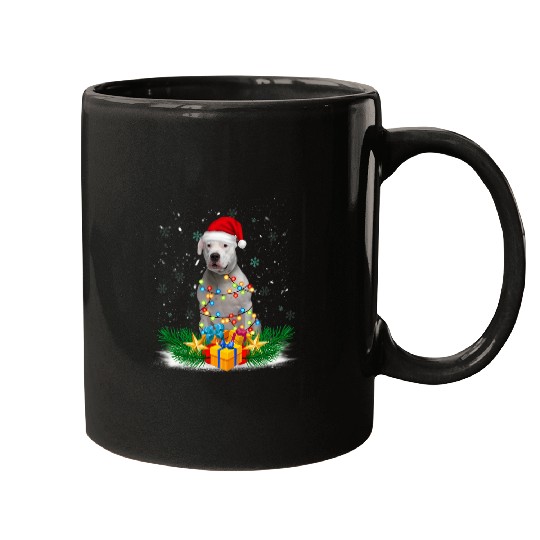 Funny Dogo Argentino Dog Christmas Lights Santa Hat Xmas Mugs