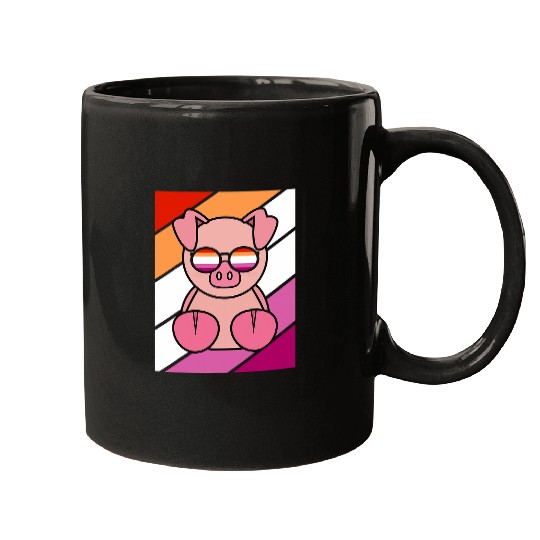 Pig With Pride Lesbian Flag LGBTQ Proud Ally Pride Support Mugs