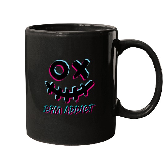 BPM Addict Trippy Glitch Smile Techno Acid House ART ON BACK Mugs